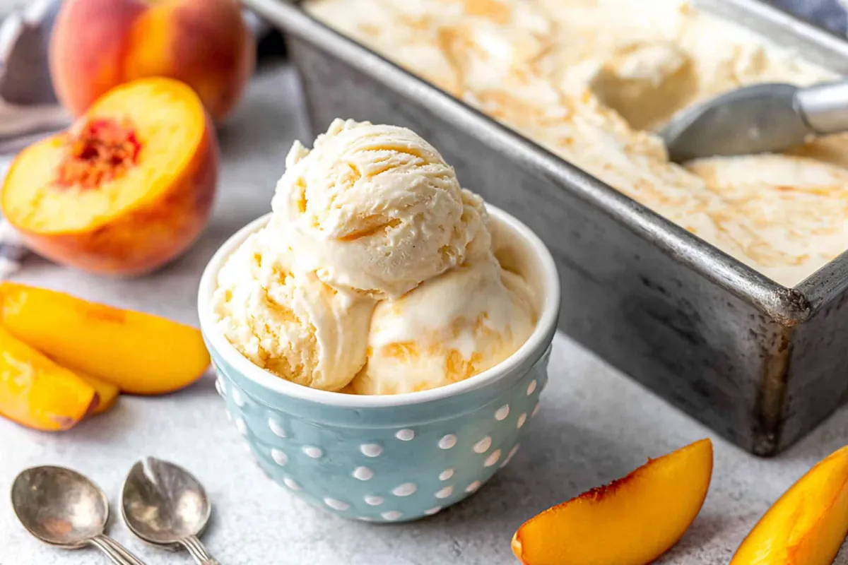 Peach Ice Cream with Fresh Summer Peaches and Classic Custard Base