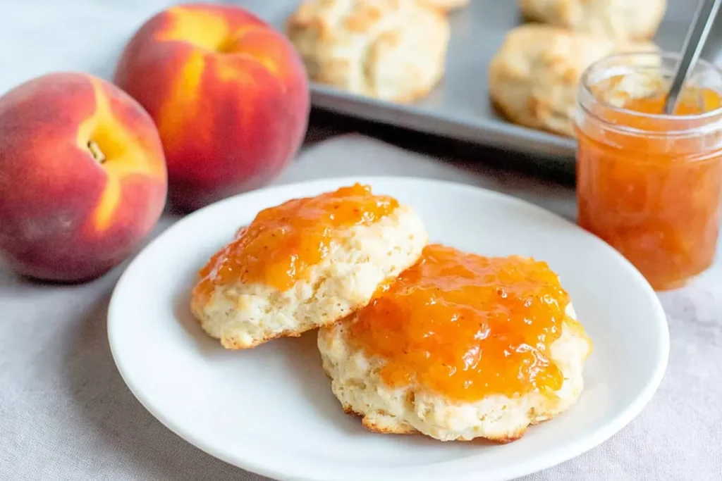 Peach Jam Without Pectin: A Simple Small-Batch Recipe 8 Peach Jam Without Pectin served on homemade biscuits with fresh peaches