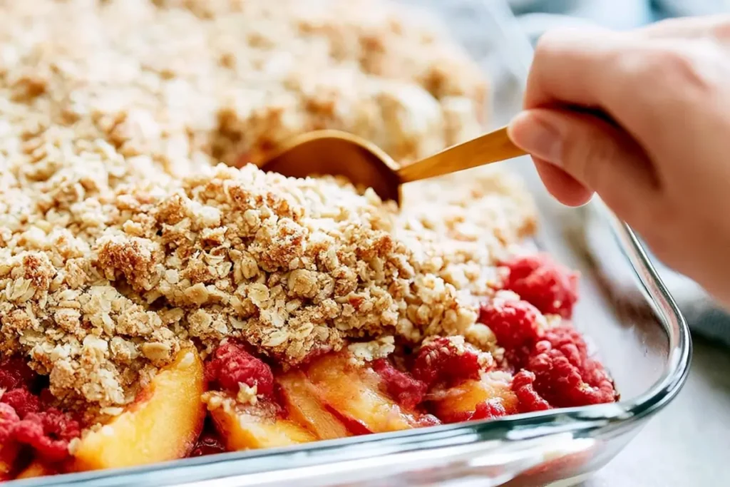 Peach Raspberry Cobbler With Oat Crumble Topping 12 peach-raspberry-cobbler-bowl-with-fresh-fruit