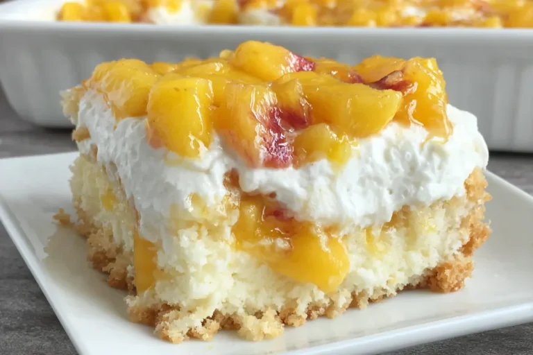 Chef Taha Ayad's Recipe Peaches and Cream Poke Cake with Fresh Peach Filling