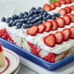 Chef Taha Ayad's Recipe Red White and Blue Poke Cake with Strawberries and Blueberries