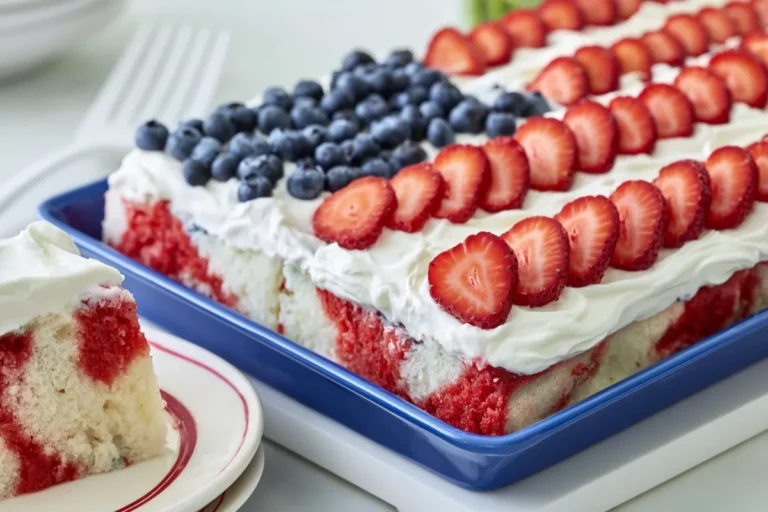 Chef Taha Ayad's Recipe Red White and Blue Poke Cake with Strawberries and Blueberries