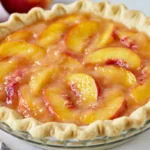 Chef Taha Ayad's Recipe Simple Fresh Peach Pie with a chilled peach glaze in a flaky crust