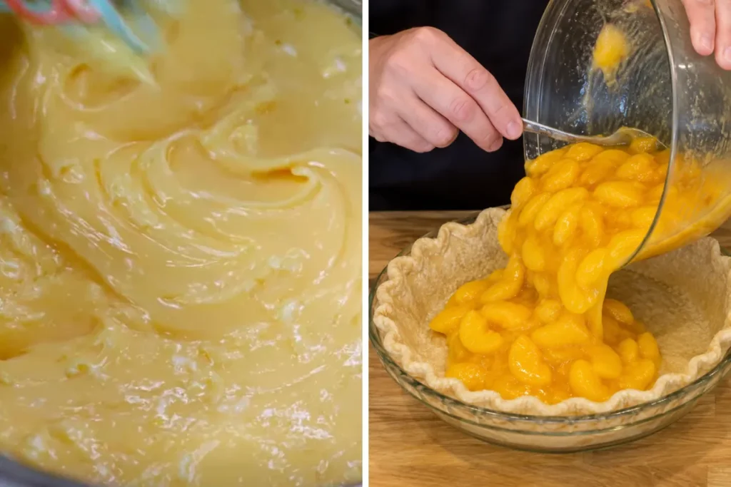 Simple Fresh Peach Pie with a Chilled Peach Glaze 8 Simple Fresh Peach Pie glaze prepared beside a blind-baked crust filled with peaches