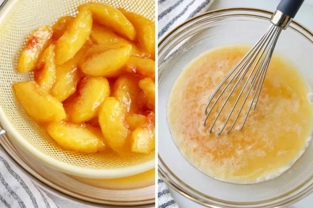 Simple Fresh Peach Pie with a Chilled Peach Glaze 7 Simple Fresh Peach Pie peaches draining with peach juice ready for glaze