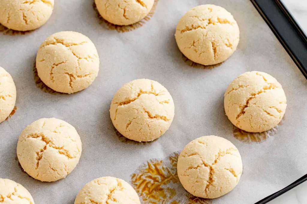 Sweet Ricotta Peach Cookies (Pesche Dolci) with Citrus Ricotta Filling 20 Smooth baked cookie domes for Sweet Ricotta Peach Cookies before hollowing and filling