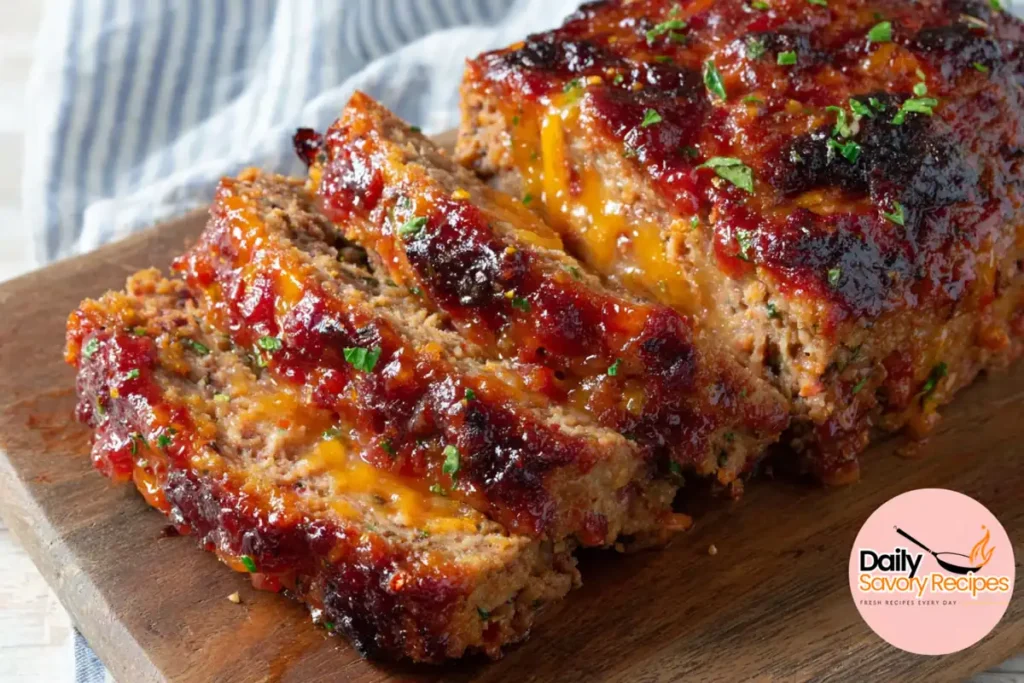 Sliced Tamarillo Meatloaf with melted Gouda cheese and salami filling