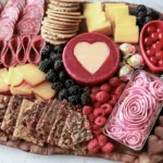 Chef Taha Ayad's Recipe Valentine Charcuterie Board with cheeses cured meats berries chocolate hearts and rosemary