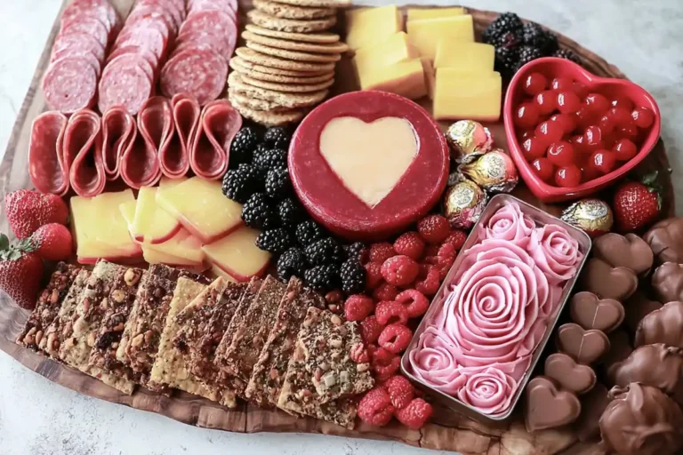 Chef Taha Ayad's Recipe Valentine Charcuterie Board with cheeses cured meats berries chocolate hearts and rosemary