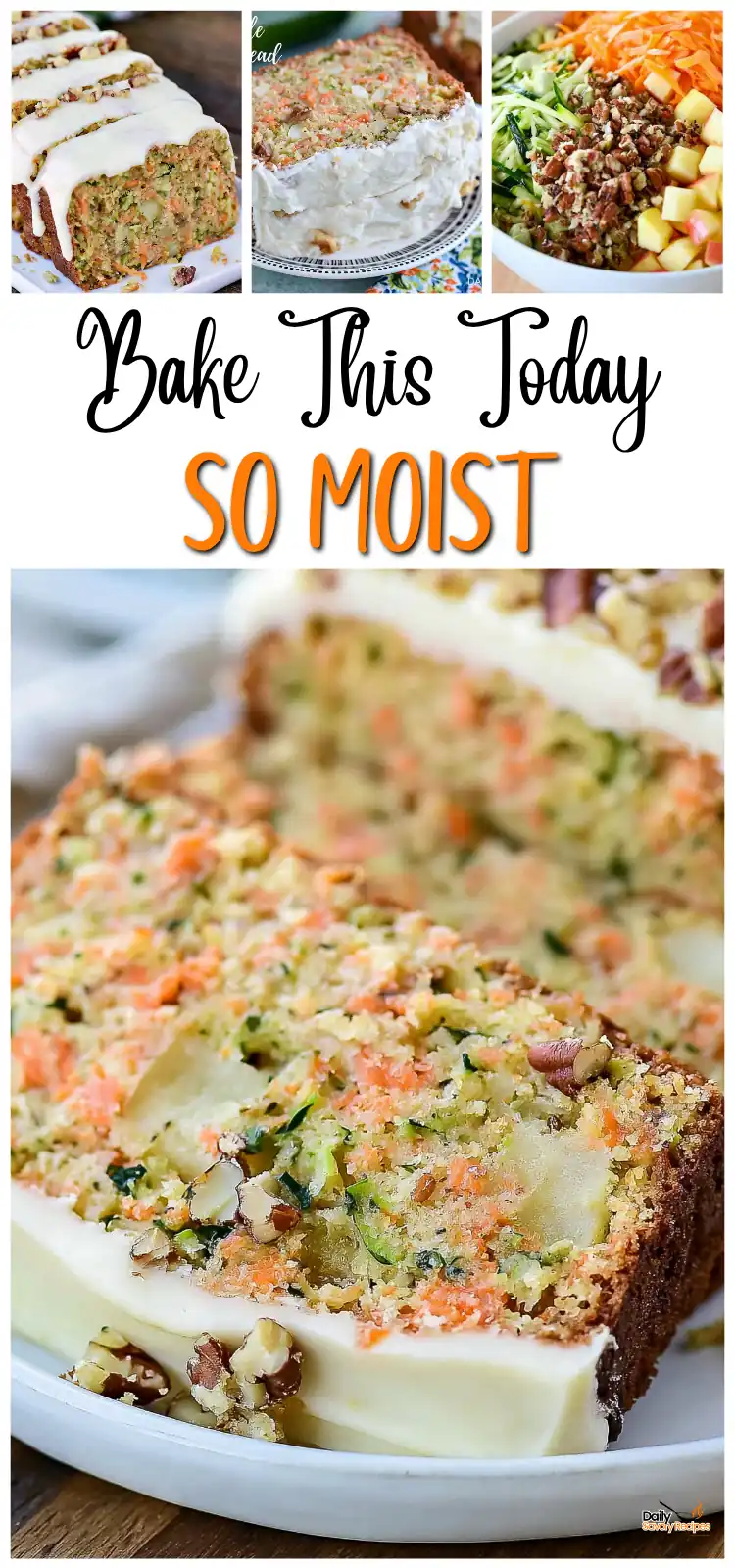 Carrot Apple Zucchini Bread recipe with cream cheese orange glaze and warm spices