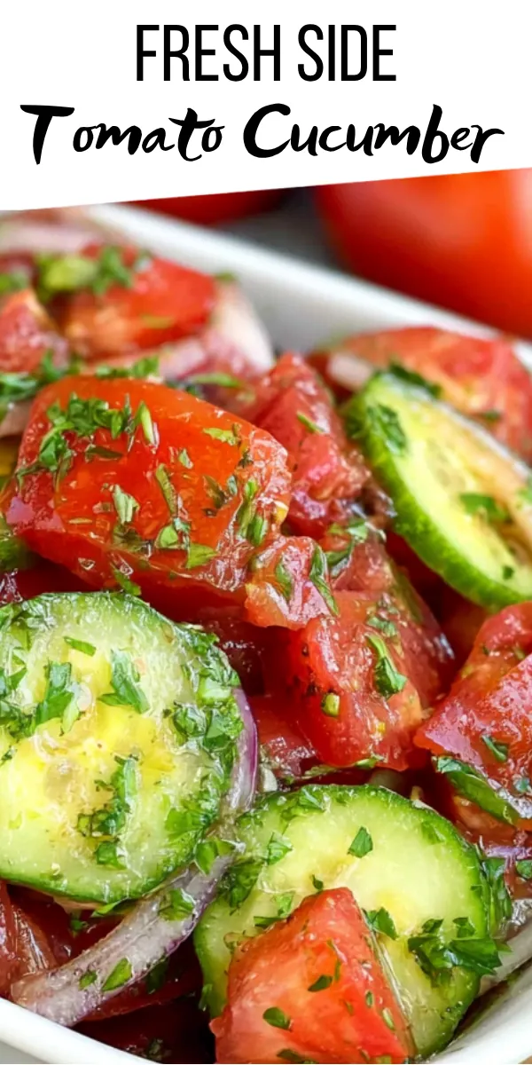 Cucumber Tomato Side Dish with Red Onion and Italian Dressing 26 Cucumber Tomato Side Dish recipe with fresh tomatoes cucumber red onion and Italian dressing