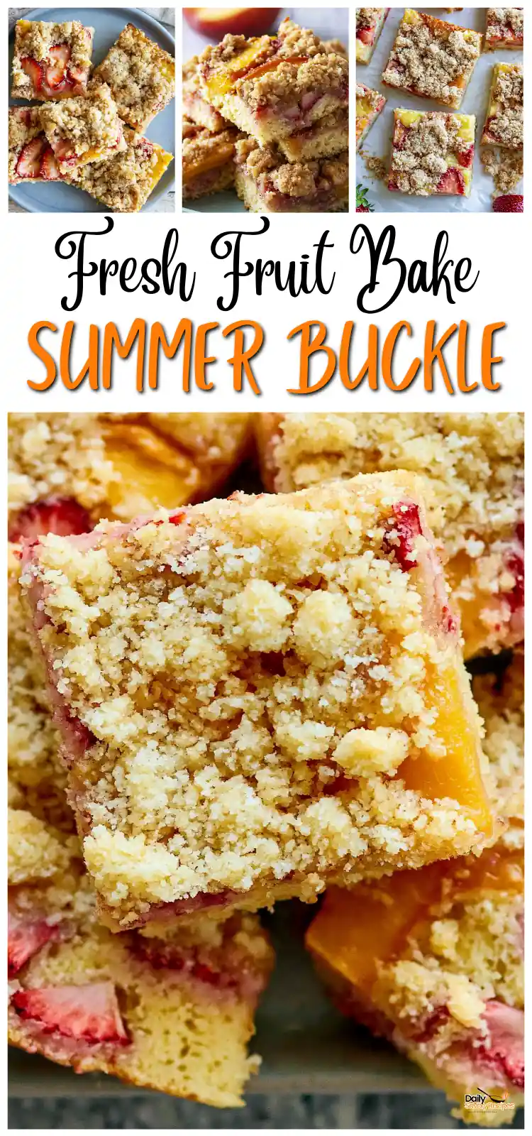 Strawberry Peach Buckle recipe with peaches strawberries and buttery streusel topping