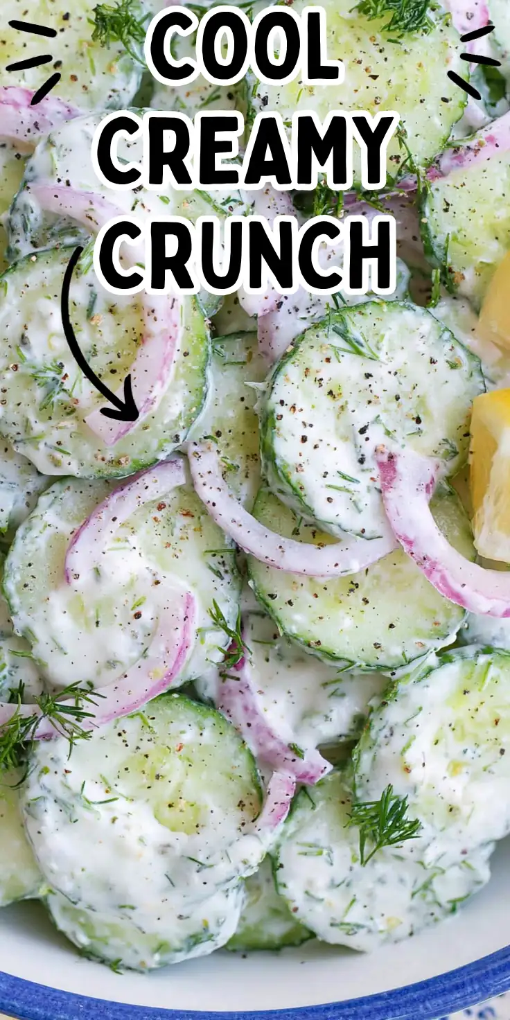 Tzatziki Cucumber Salad recipe with creamy Greek yogurt dressing, fresh dill, lemon, and red onion