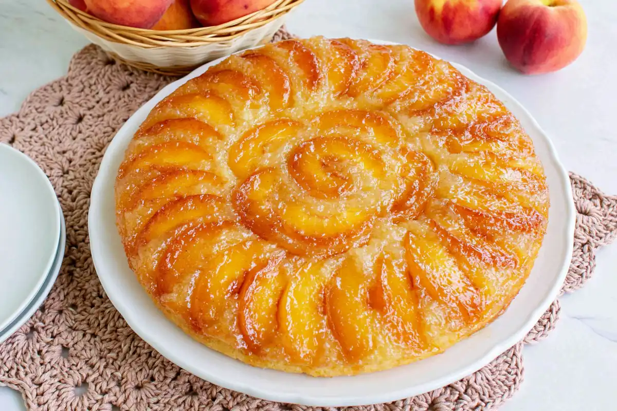 Peach Upside Down Cake with Brown Sugar Peaches