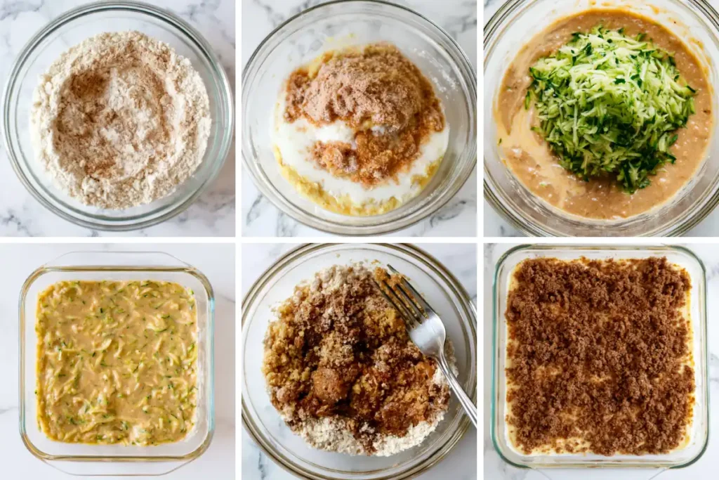 Cinnamon Zucchini Coffee Cake with a Brown Sugar Crumb Topping 28 Cinnamon Zucchini Coffee Cake batter and brown sugar crumb topping preparation steps