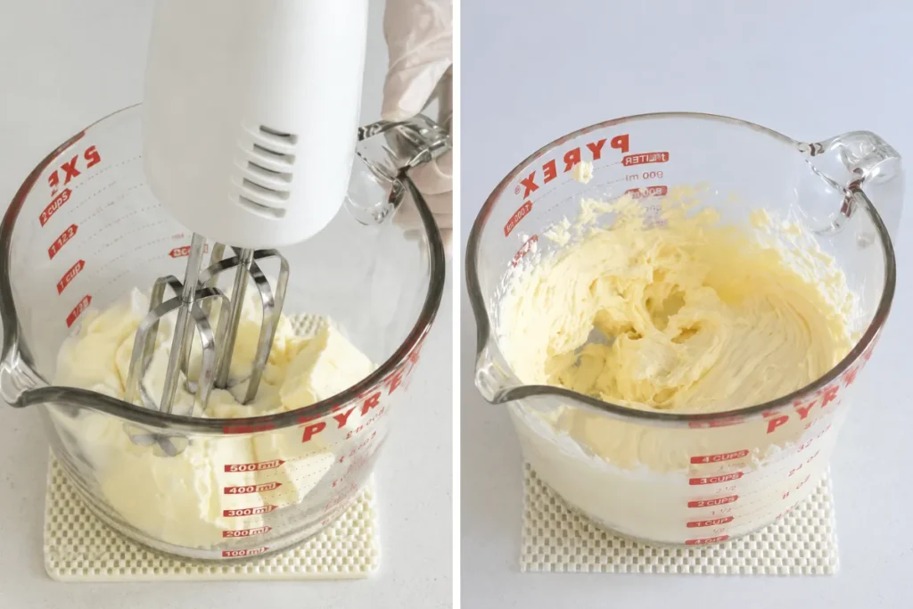 Cream cheese and sugar mixture for Lemon Curd Cheesecake mousse