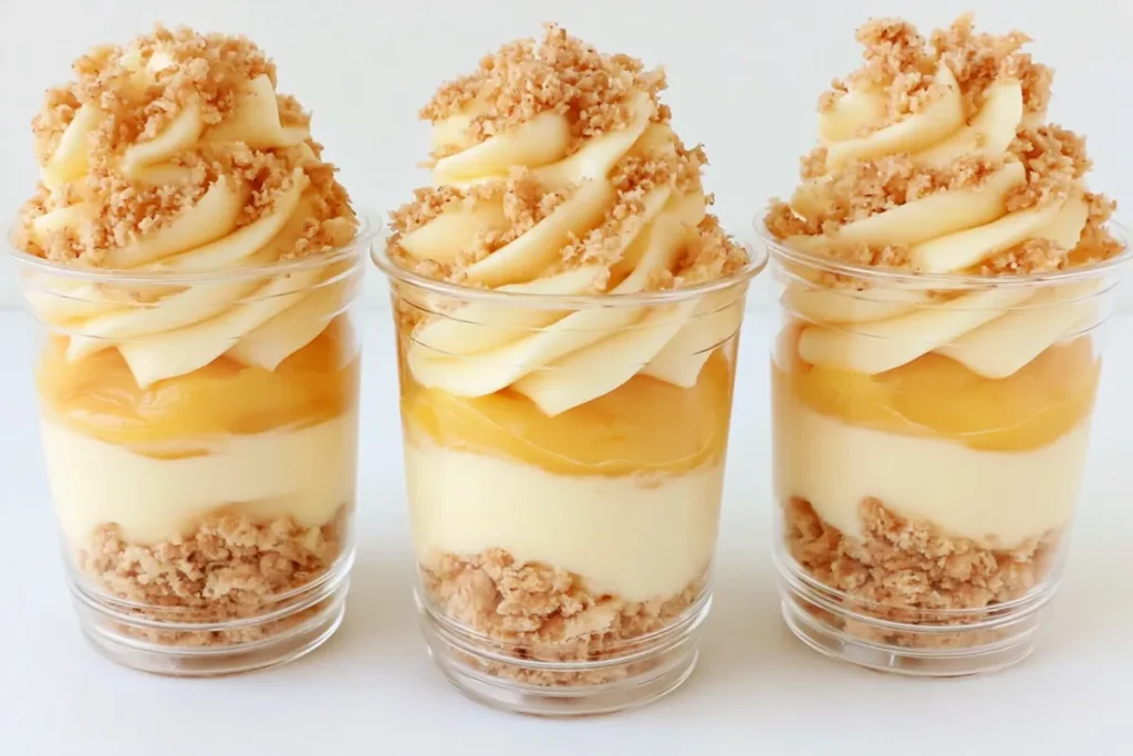 Chilled Lemon Curd Cheesecake cups with clean set layers