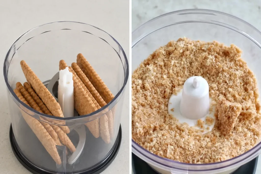 Graham cracker crumbs prepared for Lemon Curd Cheesecake cups