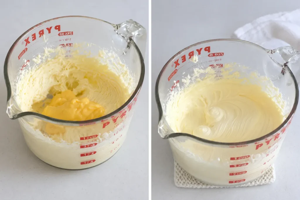 Lemon curd added to cheesecake mousse for Lemon Curd Cheesecake cups
