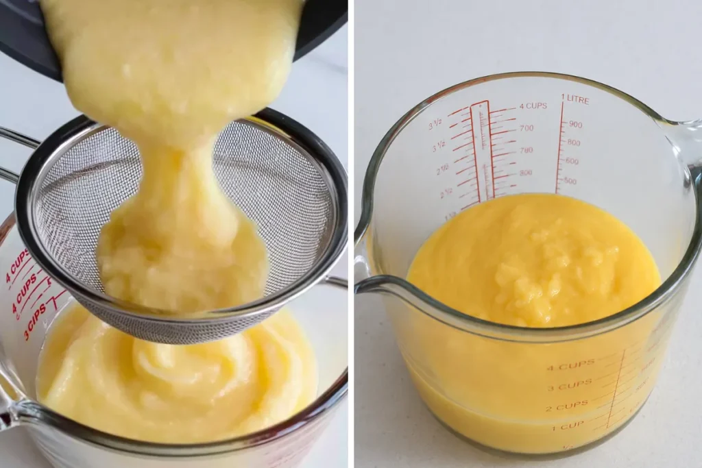 Smooth lemon curd strained for Lemon Curd Cheesecake dessert cups