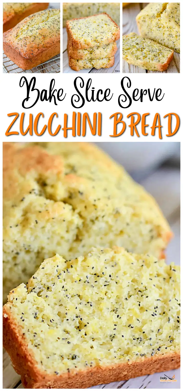 Lemon Poppy Seed Zucchini Bread recipe with tender sliced loaf and fresh lemon