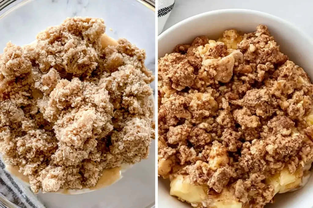 Fresh pineapple filling mixed with brown sugar and cornstarch for Pineapple Crisp