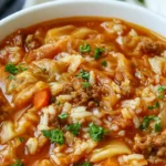 Chef Taha Ayad's Recipe Cabbage Roll Soup with Ground Beef, Cabbage, Carrots, and Rice