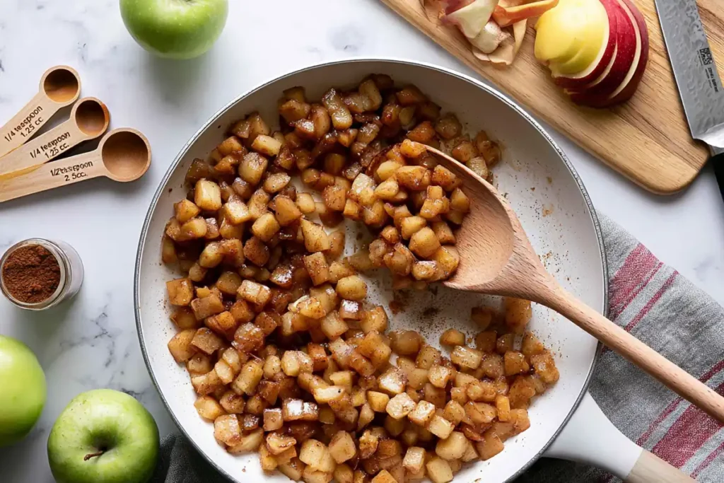 Cinnamon-apple filling for Apple Cinnamon Rolls sautéed in a skillet