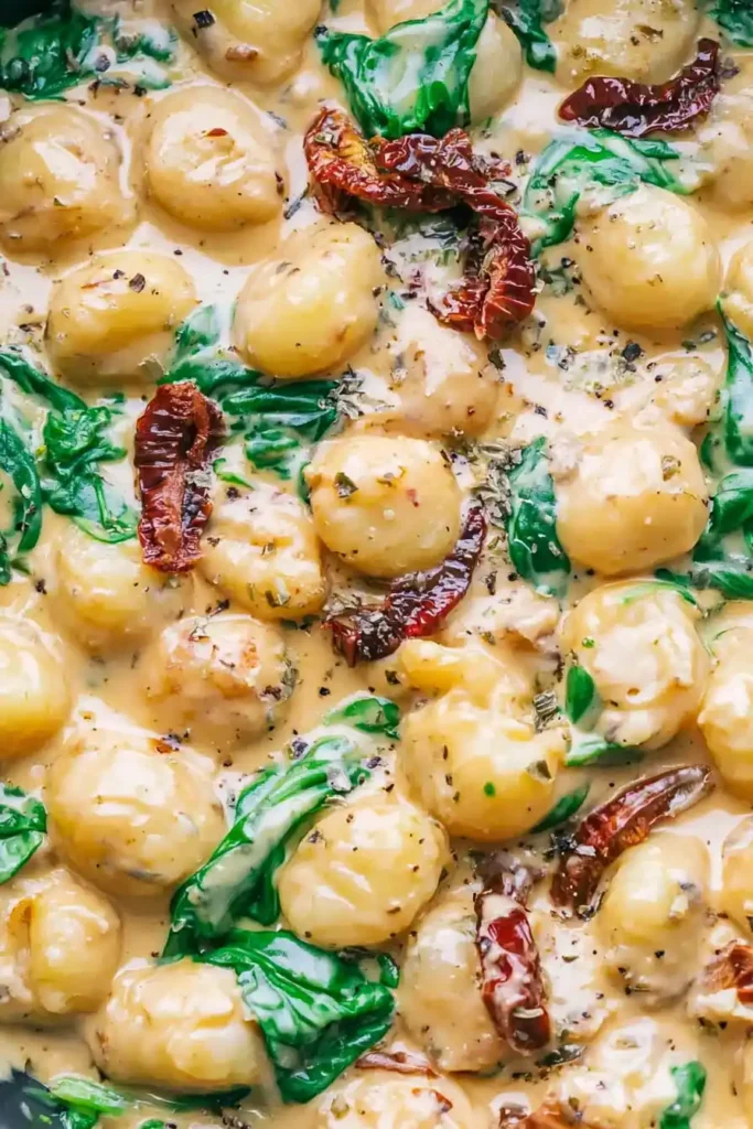 Creamy Tuscan Gnocchi: A One-Pan Dinner Ready in About 20 Minutes 3 Creamy Tuscan Gnocchi simmered in a skillet with spinach, sun-dried tomatoes, and Parmesan sauce