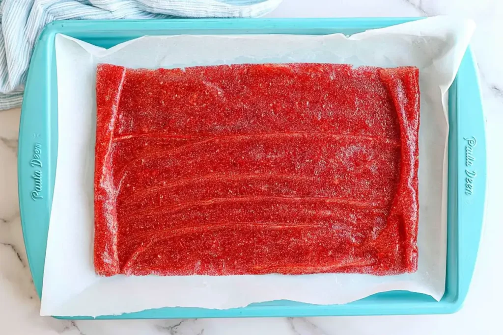 Strawberry Fruit Roll-Ups with Just 3 Simple Ingredients 6 Cooled Strawberry Fruit Roll-Ups trimmed and cut into one-inch strips