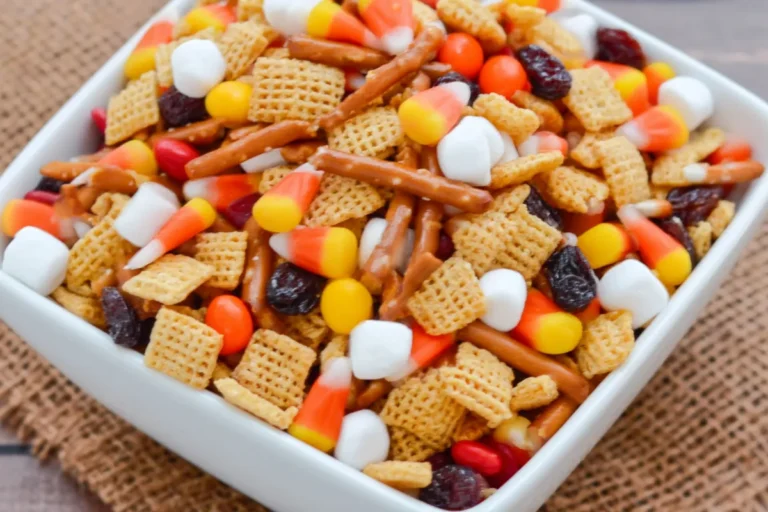 Fall Snack Mix: A Sweet and Salty 5-Minute Treat 2 Fall Snack Mix with Chex Cereal, Pretzels, Marshmallows, Candy Corn, and Raisins