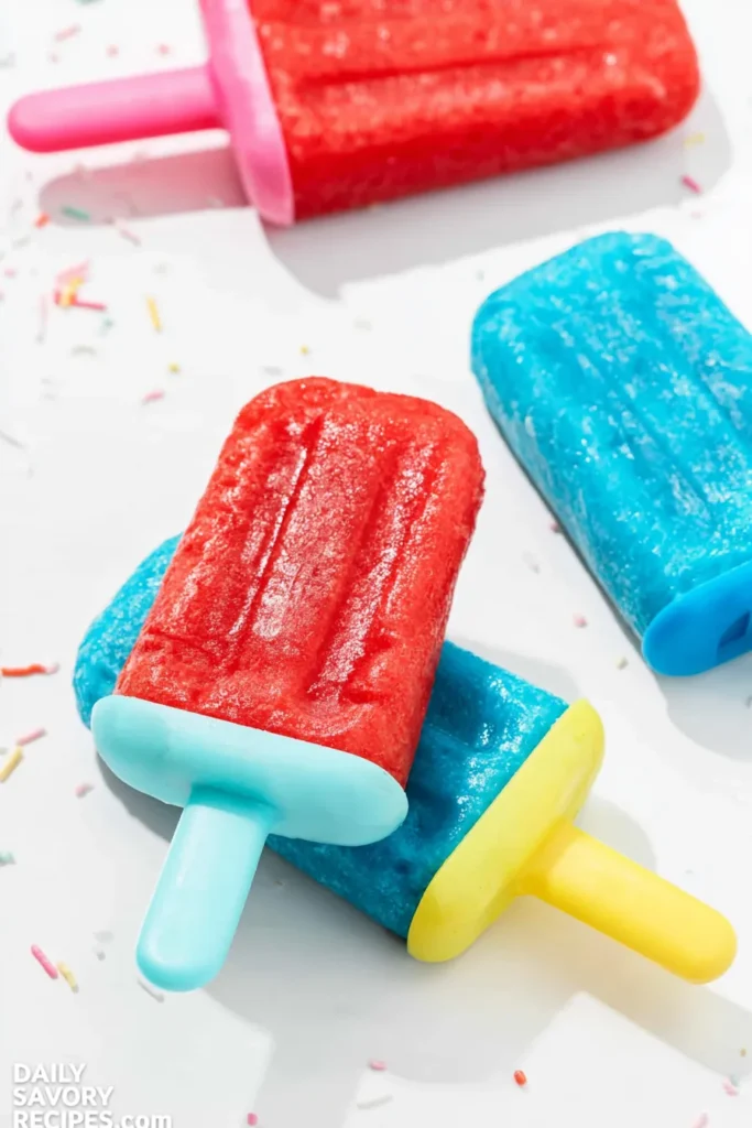 Easy Jell-O Popsicles That Hold Their Shape Longer 10 Finished red and blue Jell-O Popsicles with smooth frozen surfaces