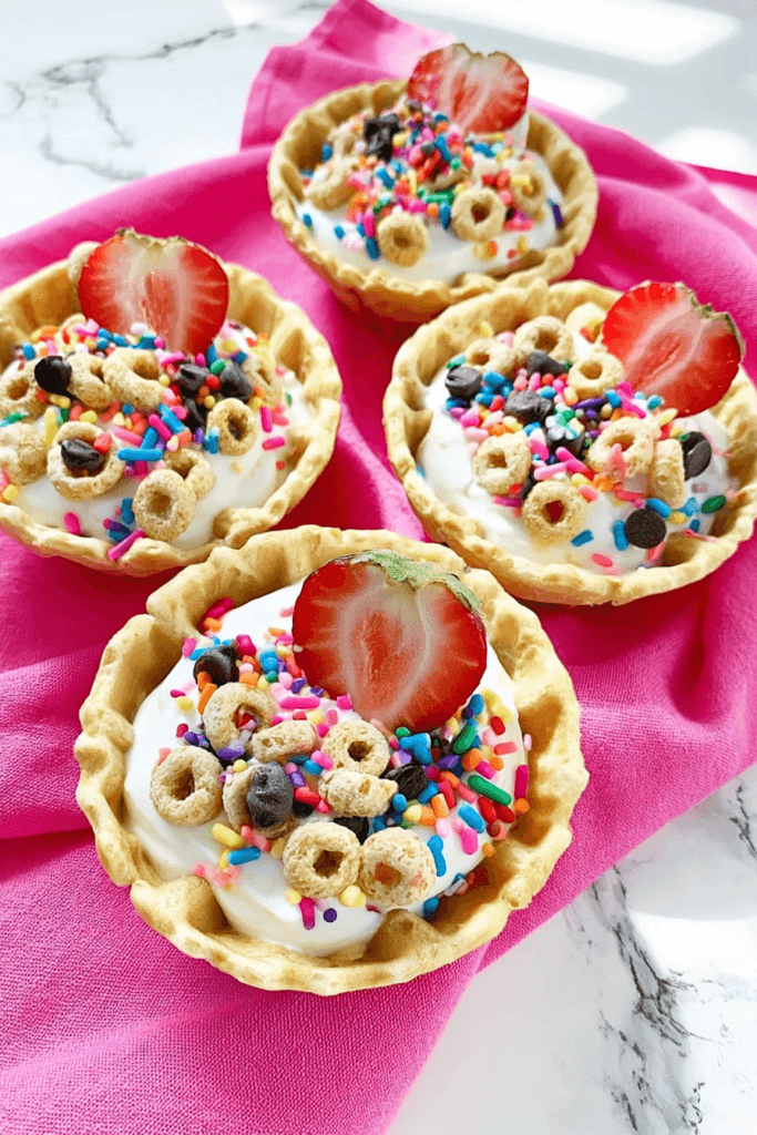 Yogurt Sundae Bowls with Strawberries and Crunchy Toppings 8 Five-Minute Yogurt Sundae Bowls Ready to Serve with Strawberries and Crunchy Toppings