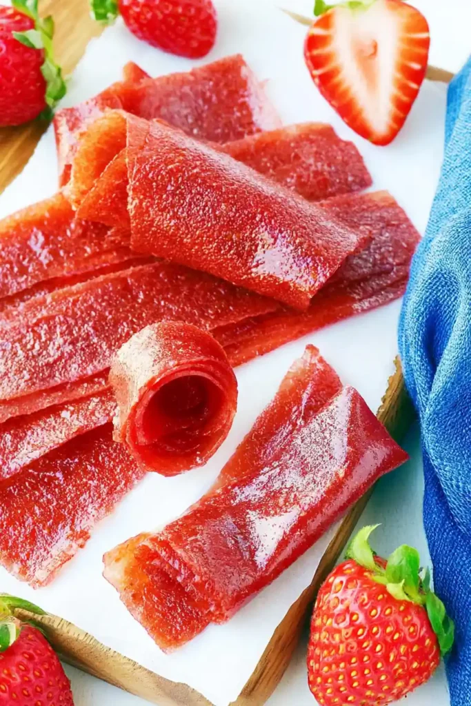 Strawberry Fruit Roll-Ups with Just 3 Simple Ingredients 3 Fresh strawberries prepared for homemade Strawberry Fruit Roll-Ups