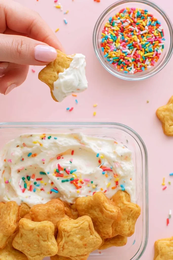 Homemade Dunkaroos with Crisp Graham Cookies and Sprinkle Frosting 16 Homemade Dunkaroos served with creamy vanilla rainbow sprinkle frosting for dipping