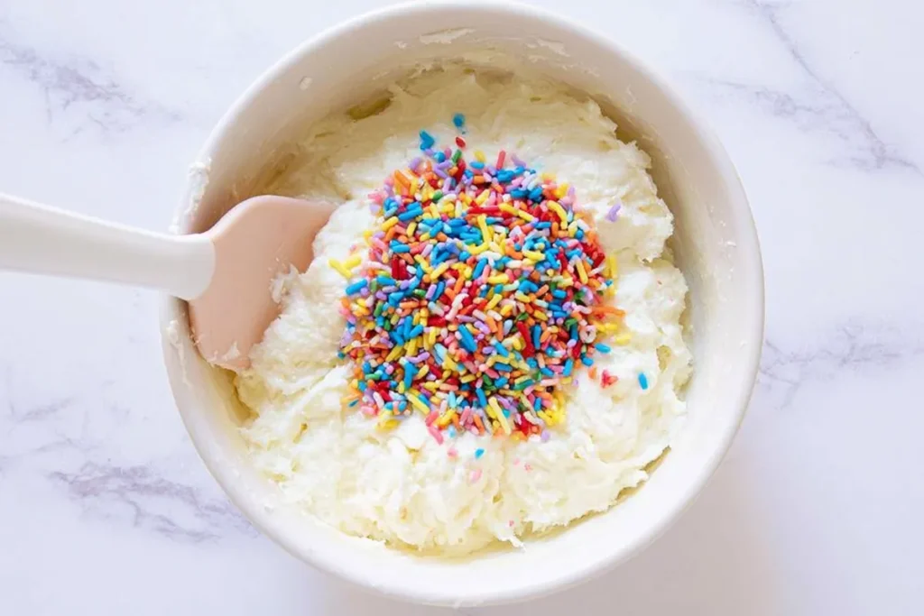 Homemade Dunkaroos with Crisp Graham Cookies and Sprinkle Frosting 14 Creamy vanilla rainbow sprinkle frosting for Homemade Dunkaroos