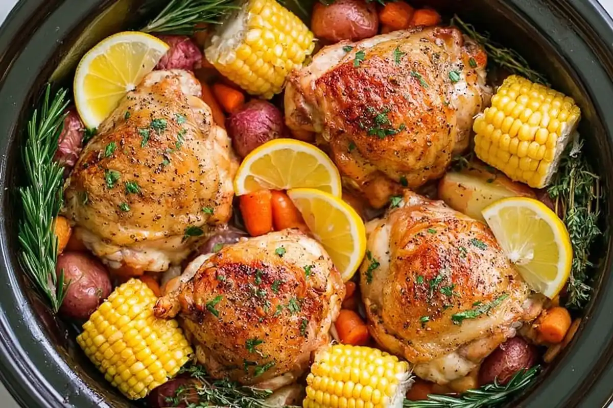 Slow Cooker Chicken Thighs with Vegetables and Lemon-Herb Sauce 1 Chef Taha Ayad's Recipe Slow Cooker Chicken Thighs with Vegetables and Lemon-Herb Sauce