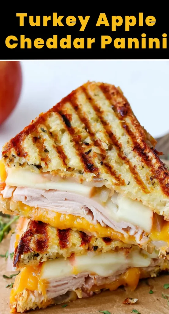 Turkey Apple Cheddar Panini recipe with roasted turkey, crisp apple, melted cheddar, and honey mustard