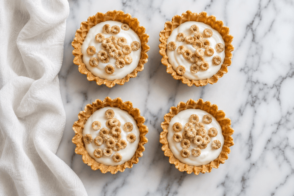 Yogurt Sundae Bowls with Strawberries and Crunchy Toppings 5 Yogurt Sundae Bowls Topped with Crunchy Cheerios During Assembly